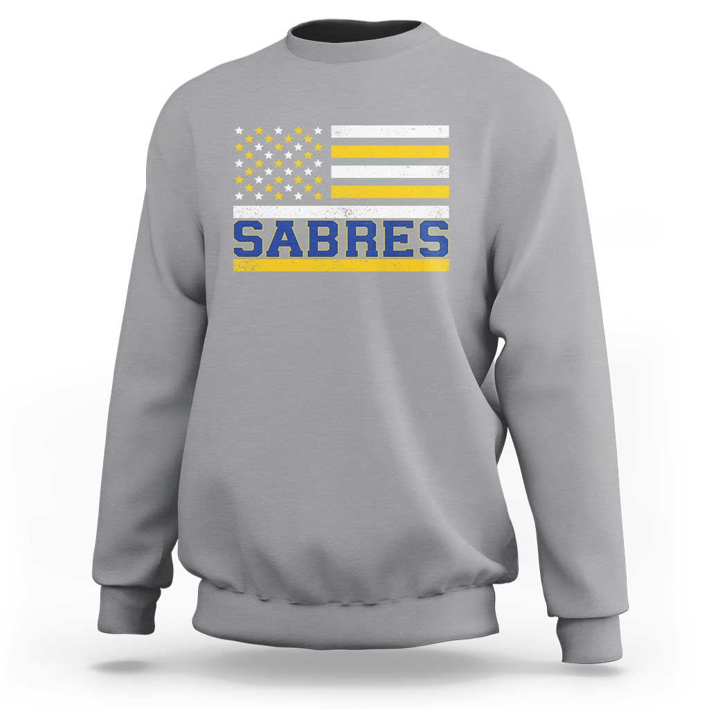 Retro Patriotic Sabres Name Pride American Flag Sweatshirt Distressed Sports Fan Graphic