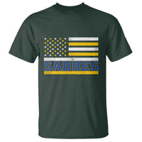 Retro Patriotic Sabres Name Pride American Flag T Shirt Distressed Sports Fan Graphic