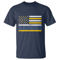 Retro Patriotic Sabres Name Pride American Flag T Shirt Distressed Sports Fan Graphic
