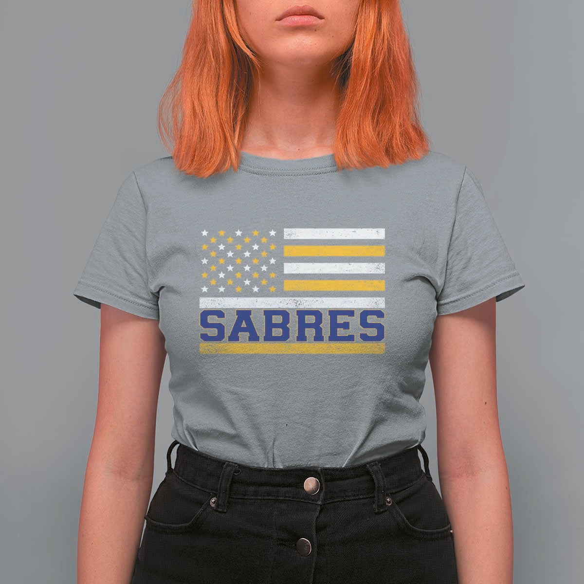 Retro Patriotic Sabres Name Pride American Flag T Shirt For Women Distressed Sports Fan Graphic