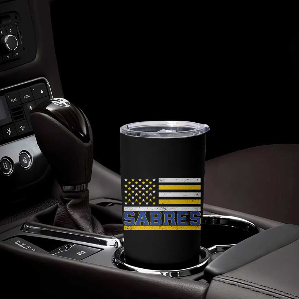 Retro Patriotic Sabres Name Pride American Flag Tumbler Cup Distressed Sports Fan Graphic