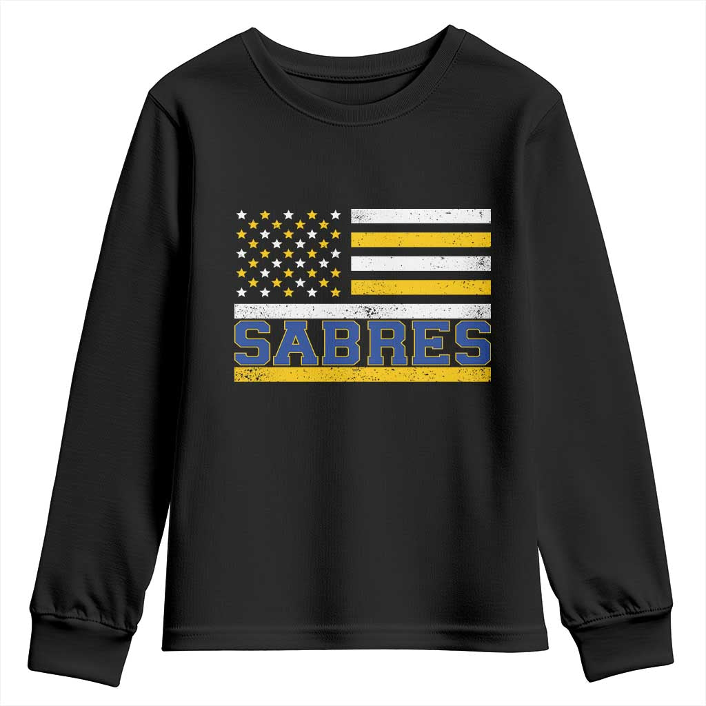 Retro Patriotic Sabres Name Pride American Flag Youth Sweatshirt Distressed Sports Fan Graphic