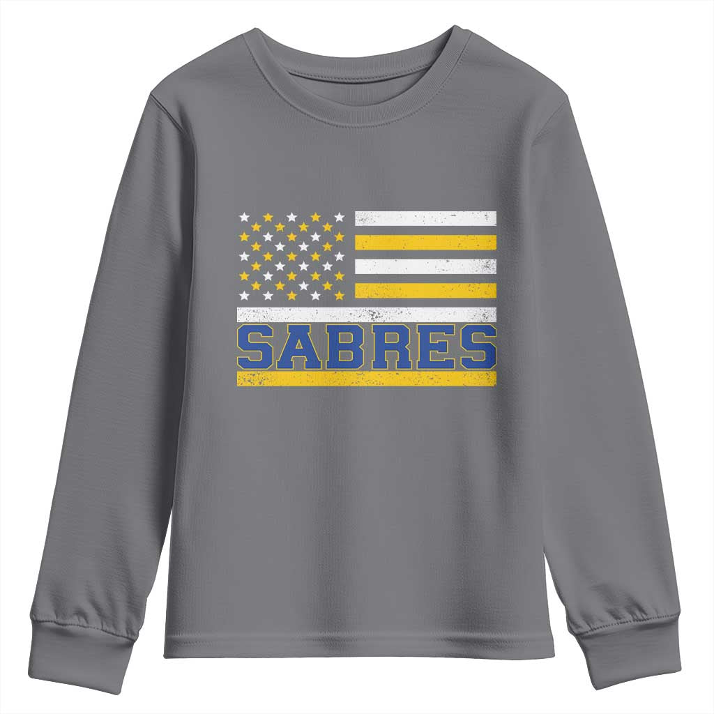 Retro Patriotic Sabres Name Pride American Flag Youth Sweatshirt Distressed Sports Fan Graphic