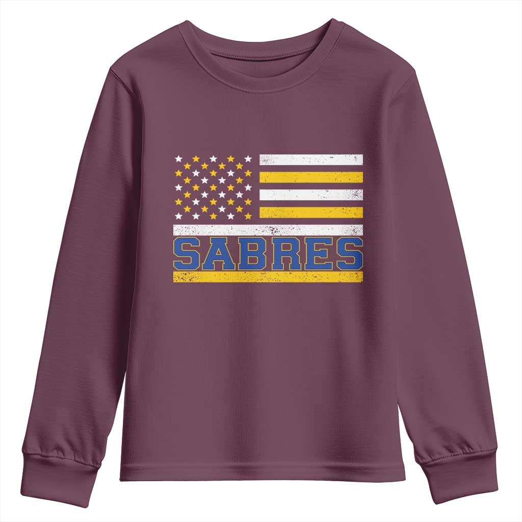 Retro Patriotic Sabres Name Pride American Flag Youth Sweatshirt Distressed Sports Fan Graphic