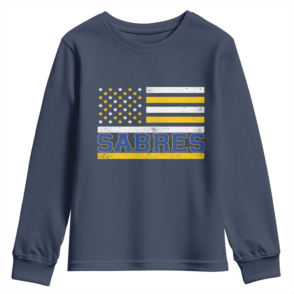 Retro Patriotic Sabres Name Pride American Flag Youth Sweatshirt Distressed Sports Fan Graphic