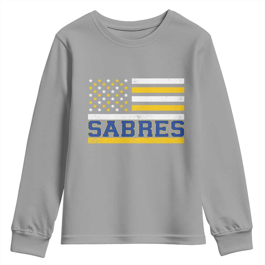 Retro Patriotic Sabres Name Pride American Flag Youth Sweatshirt Distressed Sports Fan Graphic
