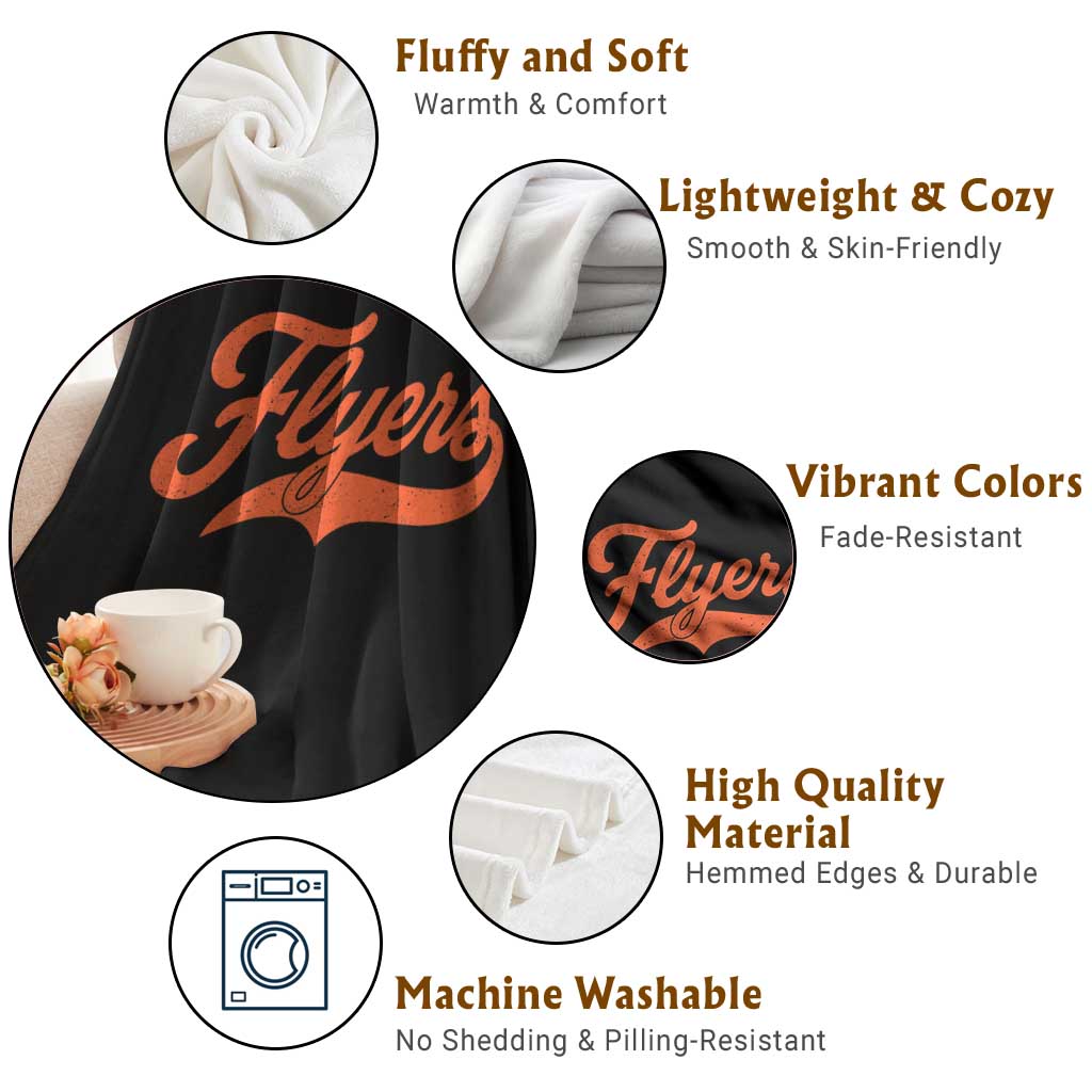 Vintage Flyers Name Script Style Throw Blanket Retro Distressed Tailgate Spirit Sports Fan