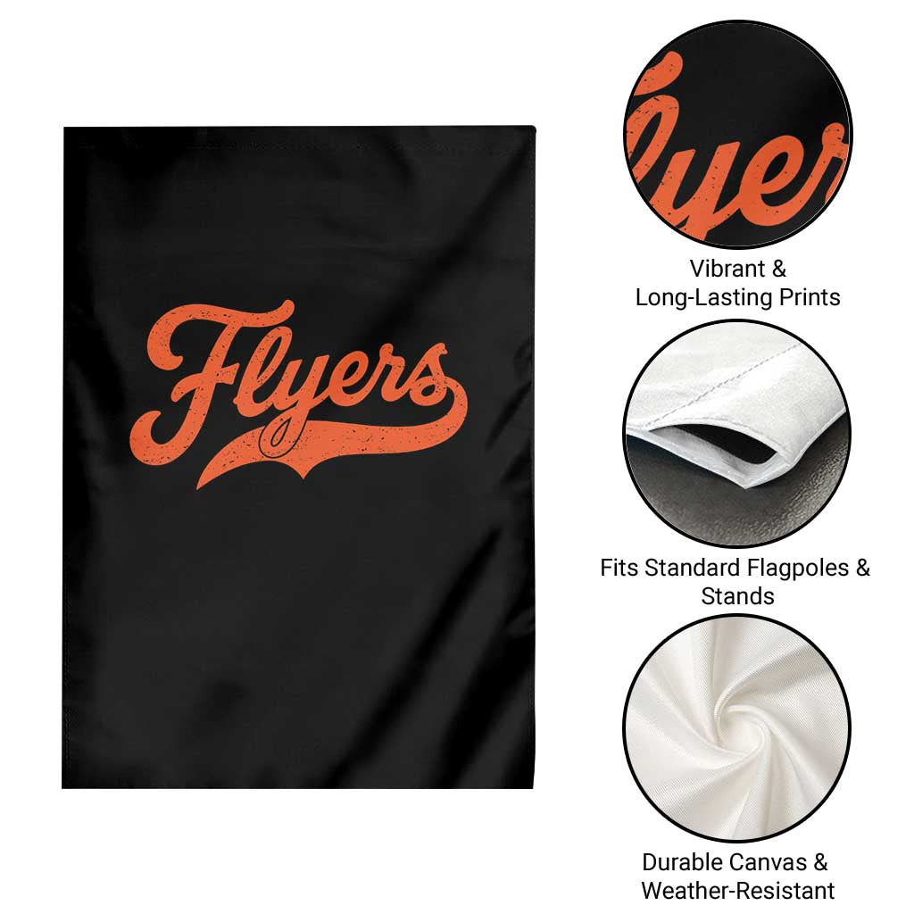 Vintage Flyers Name Script Style Garden Flag Retro Distressed Tailgate Spirit Sports Fan