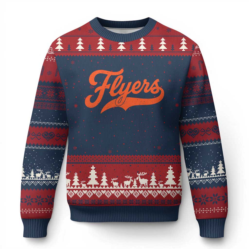 Vintage Flyers Name Script Style Ugly Christmas Sweater Retro Distressed Tailgate Spirit Sports Fan