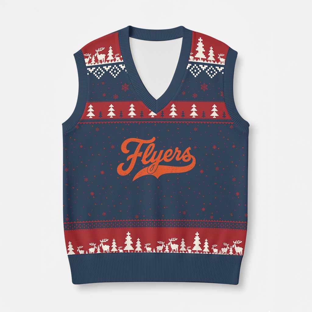 Vintage Flyers Name Script Style V-Neck Knit Sweater Vest Retro Distressed Tailgate Spirit Sports Fan