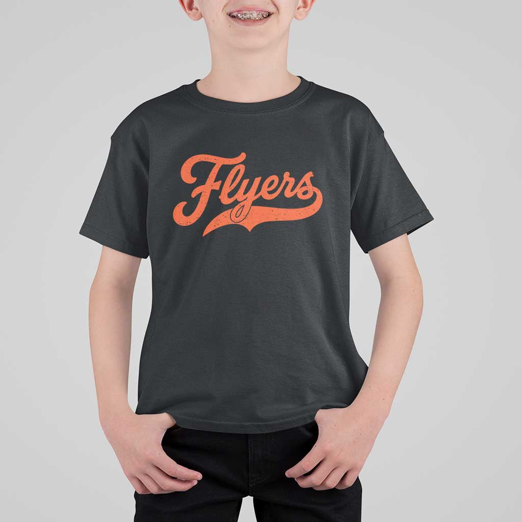 Vintage Flyers Name Script Style T Shirt For Kid Retro Distressed Tailgate Spirit Sports Fan