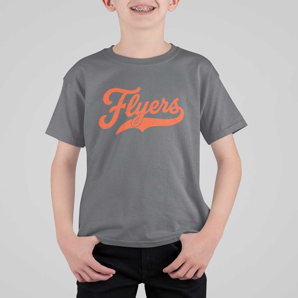 Vintage Flyers Name Script Style T Shirt For Kid Retro Distressed Tailgate Spirit Sports Fan