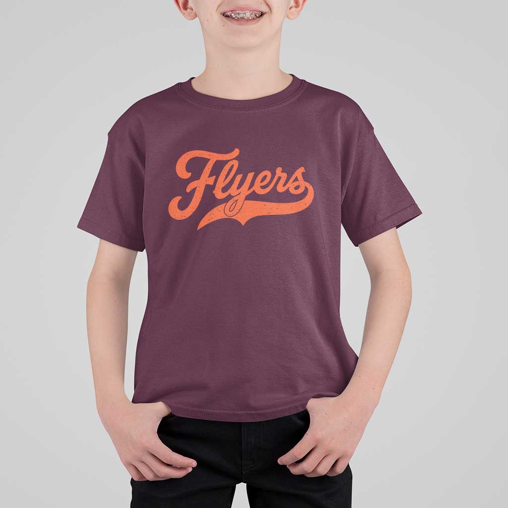 Vintage Flyers Name Script Style T Shirt For Kid Retro Distressed Tailgate Spirit Sports Fan