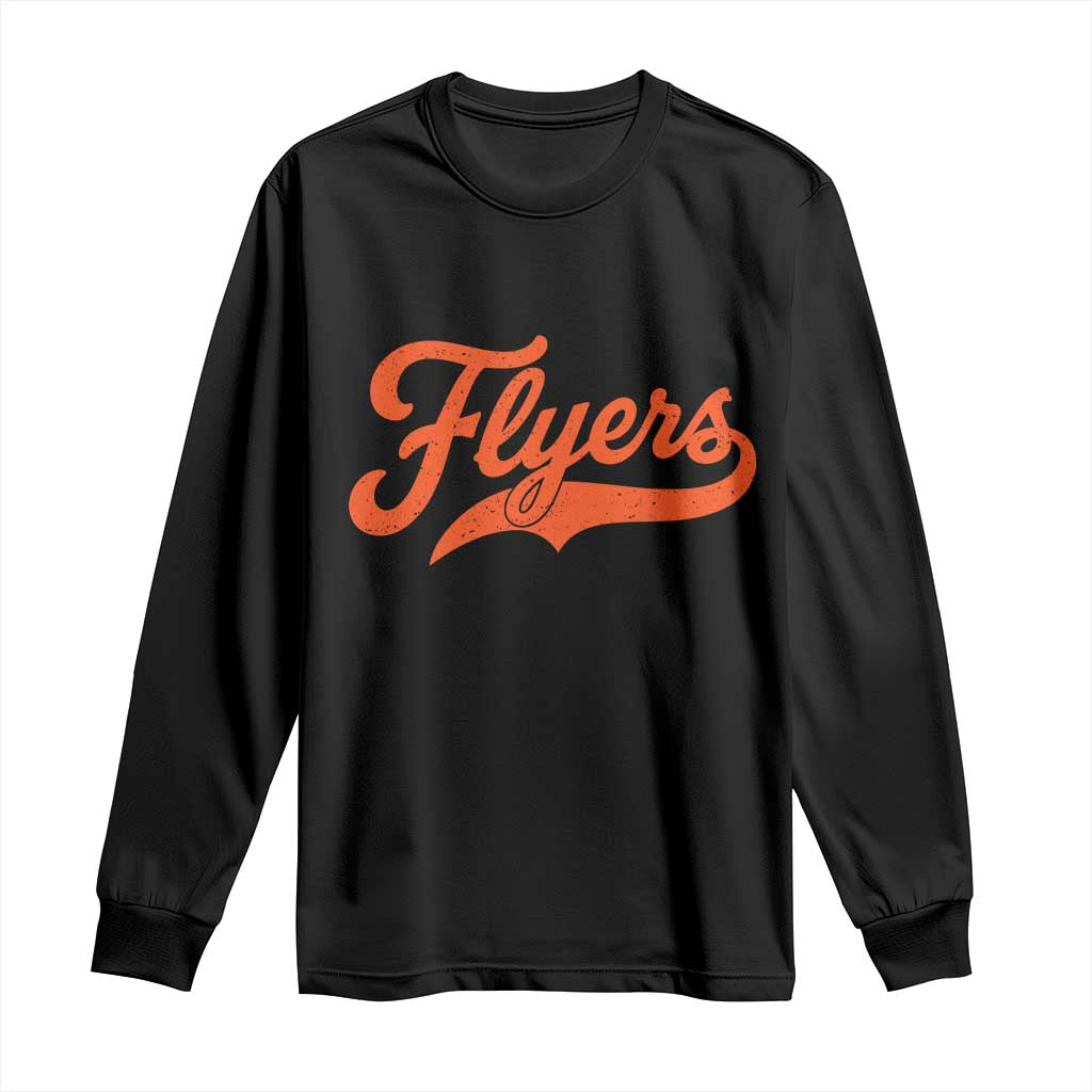 Vintage Flyers Name Script Style Long Sleeve Shirt Retro Distressed Tailgate Spirit Sports Fan