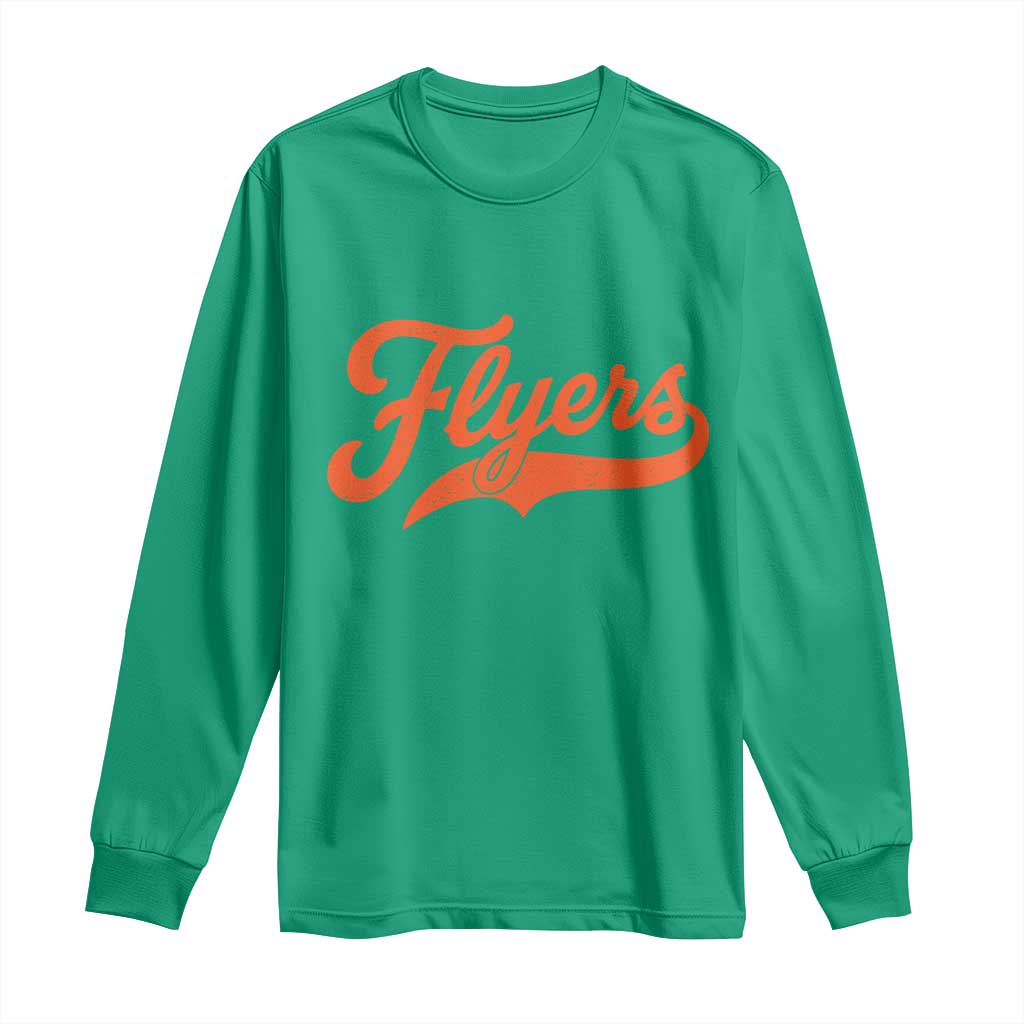Vintage Flyers Name Script Style Long Sleeve Shirt Retro Distressed Tailgate Spirit Sports Fan