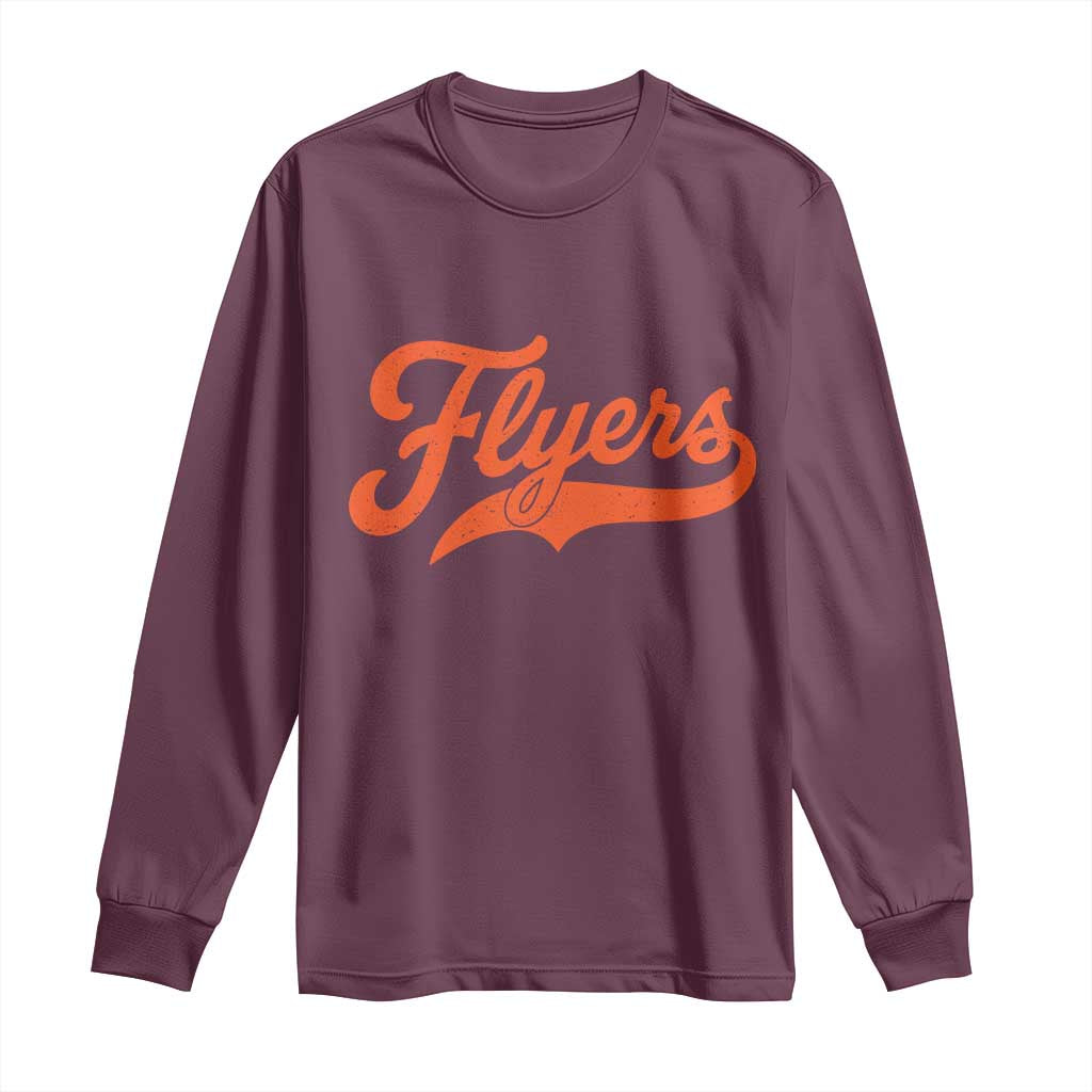 Vintage Flyers Name Script Style Long Sleeve Shirt Retro Distressed Tailgate Spirit Sports Fan