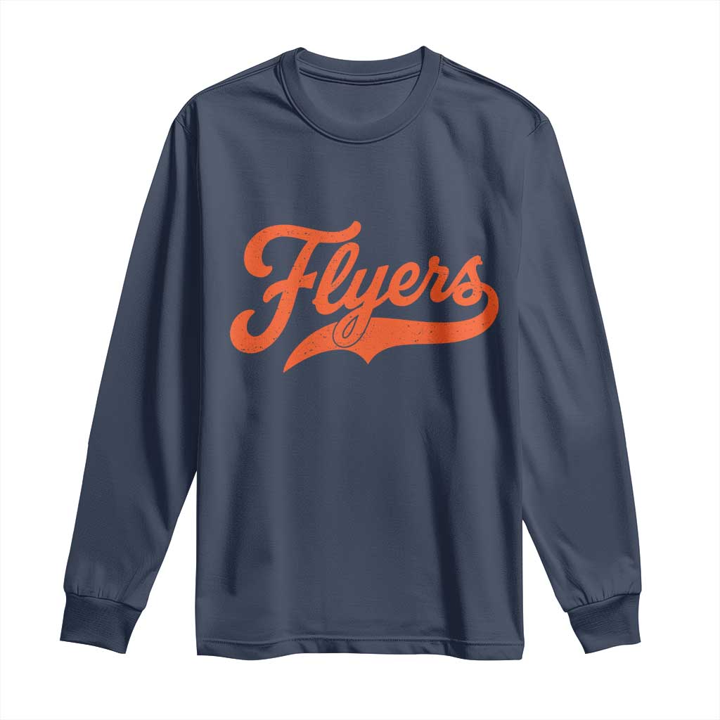 Vintage Flyers Name Script Style Long Sleeve Shirt Retro Distressed Tailgate Spirit Sports Fan