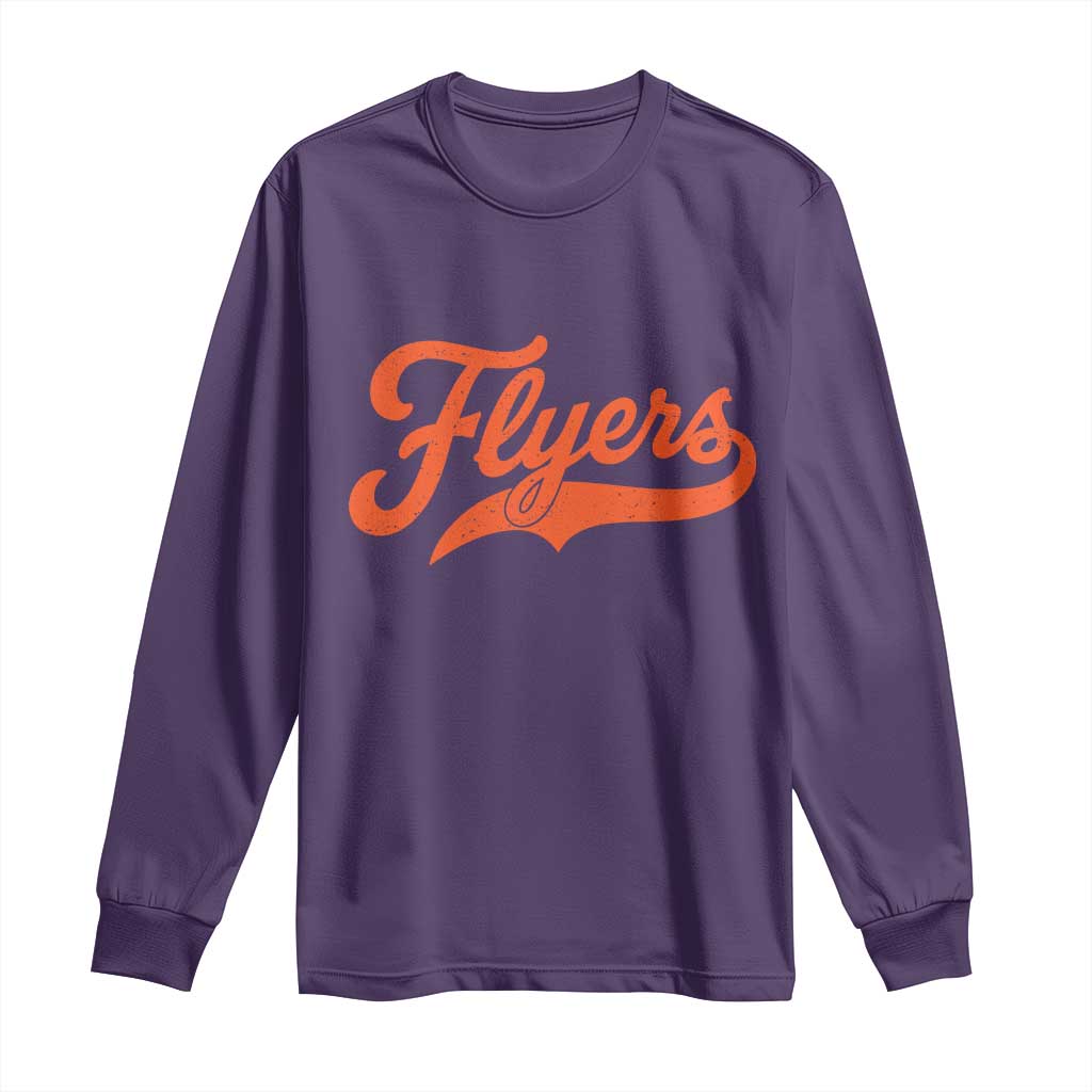 Vintage Flyers Name Script Style Long Sleeve Shirt Retro Distressed Tailgate Spirit Sports Fan