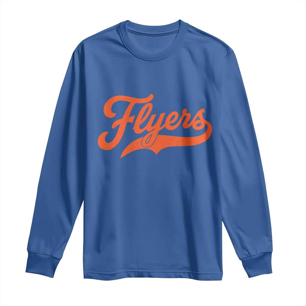 Vintage Flyers Name Script Style Long Sleeve Shirt Retro Distressed Tailgate Spirit Sports Fan