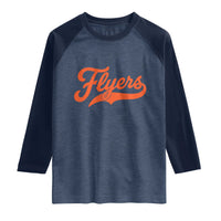 Vintage Flyers Name Script Style Raglan Shirt Retro Distressed Tailgate Spirit Sports Fan