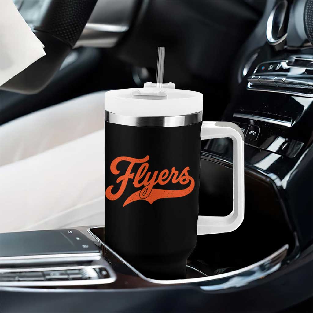 Vintage Flyers Name Script Style Tumbler With Handle Retro Distressed Tailgate Spirit Sports Fan