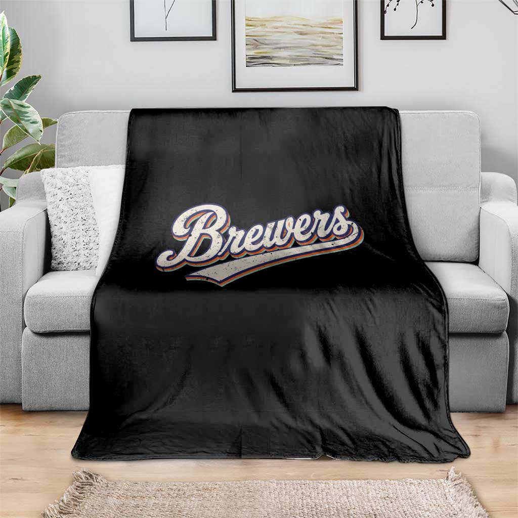 Vintage 70s Brewers Name Script Style Throw Blanket Retro Distressed Tailgate Spirit Sports Fan