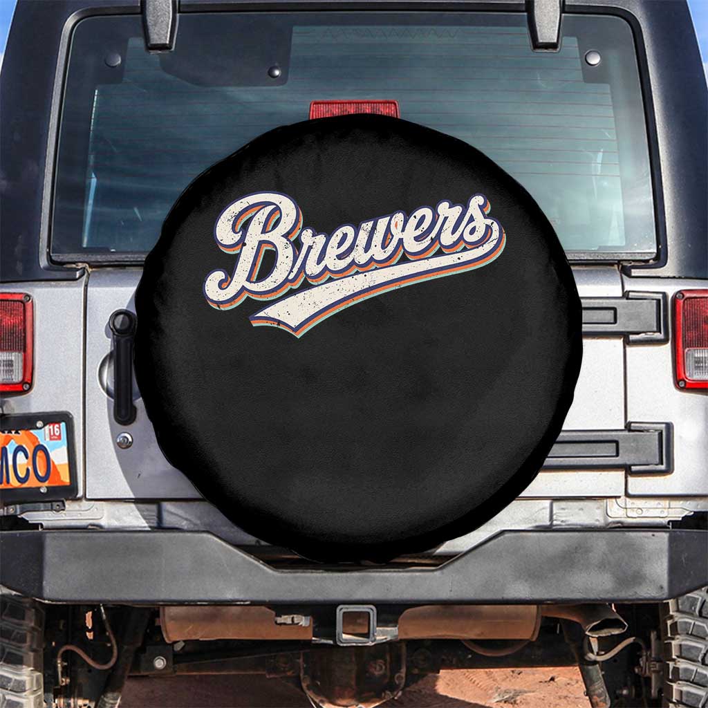 Vintage 70s Brewers Name Script Style Spare Tire Cover Retro Distressed Tailgate Spirit Sports Fan