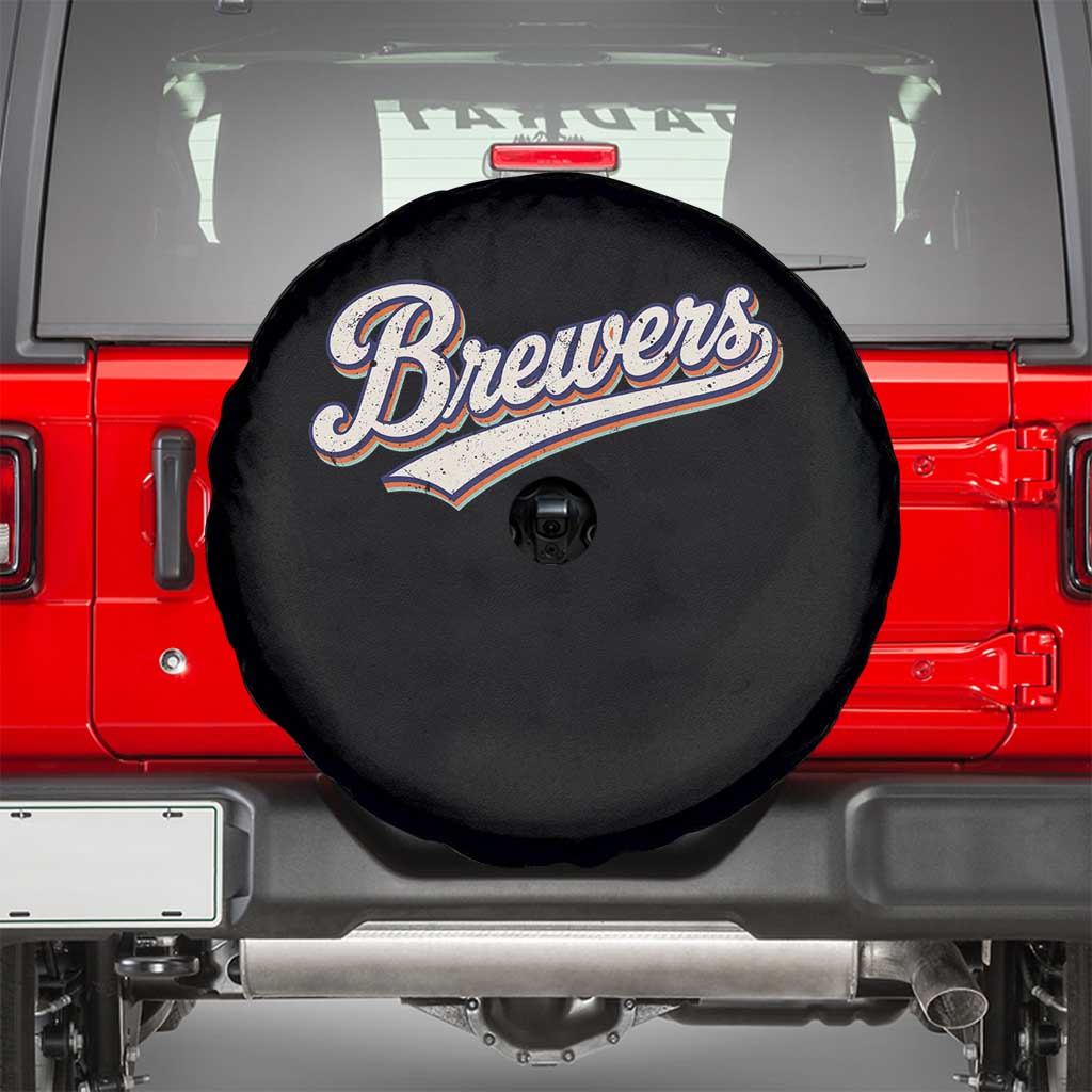Vintage 70s Brewers Name Script Style Spare Tire Cover Retro Distressed Tailgate Spirit Sports Fan