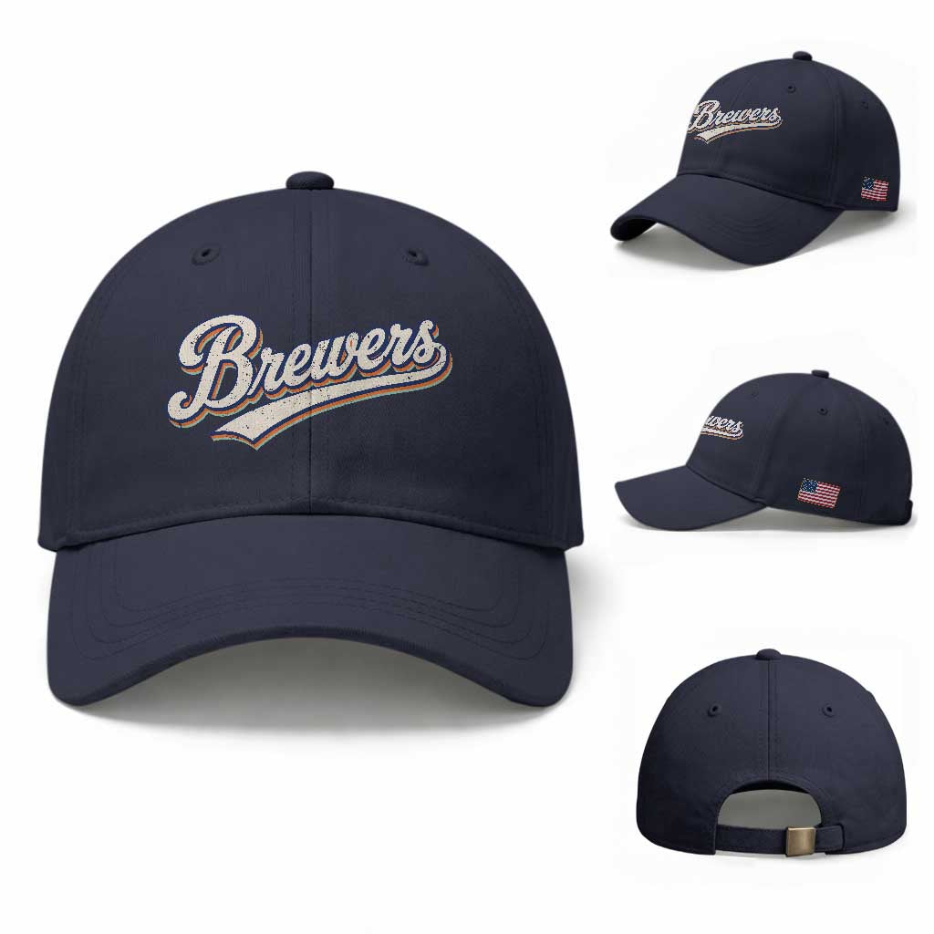 Vintage 70s Brewers Name Script Style Baseball Cap Retro Distressed Tailgate Spirit Sports Fan