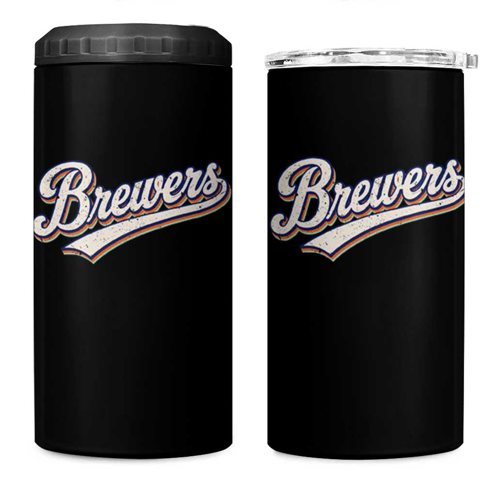 Vintage 70s Brewers Name Script Style 4 in 1 Can Cooler Tumbler Retro Distressed Tailgate Spirit Sports Fan