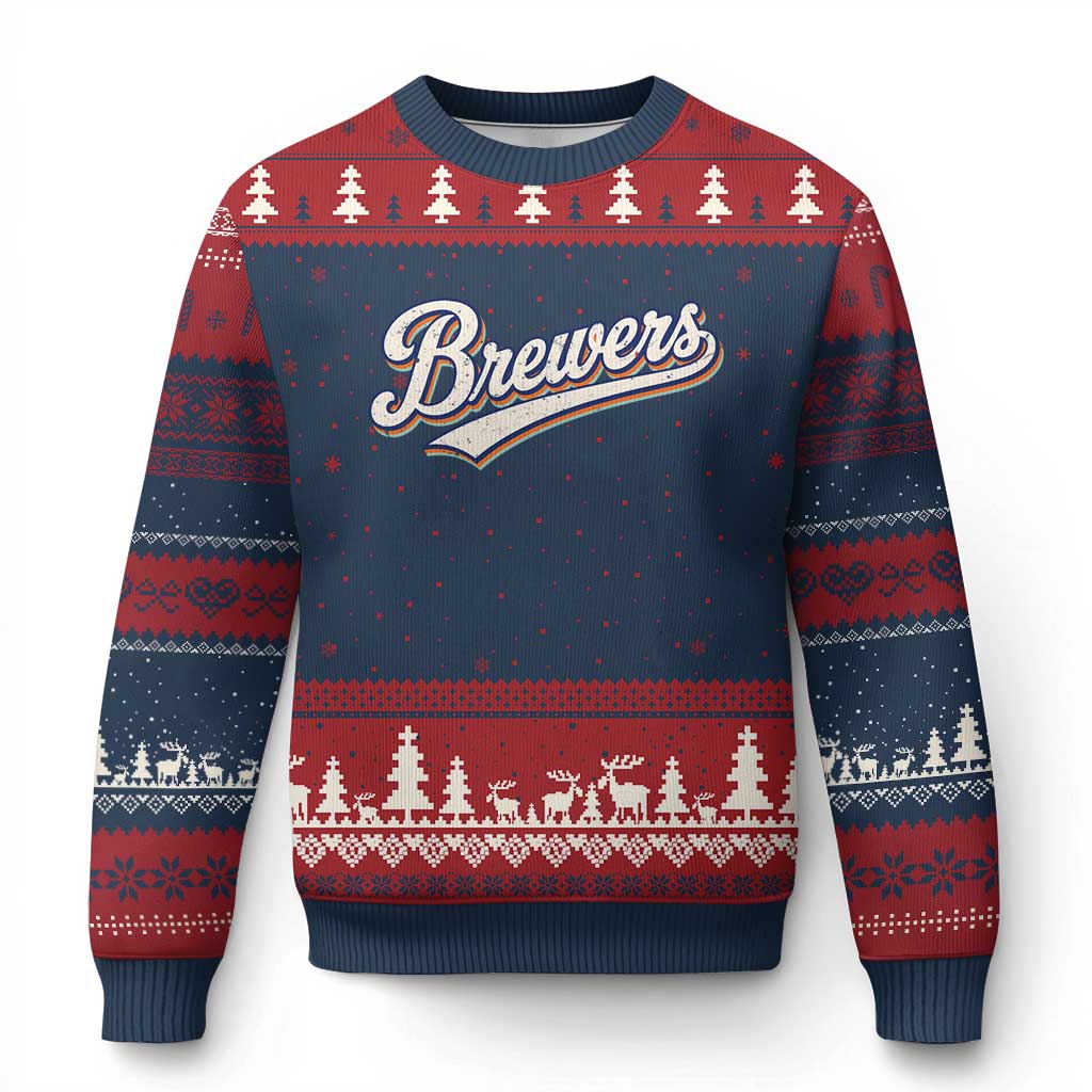 Vintage 70s Brewers Name Script Style Ugly Christmas Sweater Retro Distressed Tailgate Spirit Sports Fan