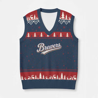 Vintage 70s Brewers Name Script Style V-Neck Knit Sweater Vest Retro Distressed Tailgate Spirit Sports Fan