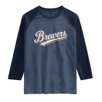 Vintage 70s Brewers Name Script Style Raglan Shirt Retro Distressed Tailgate Spirit Sports Fan