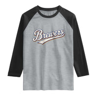 Vintage 70s Brewers Name Script Style Raglan Shirt Retro Distressed Tailgate Spirit Sports Fan
