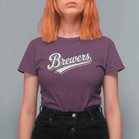 Vintage 70s Brewers Name Script Style T Shirt For Women Retro Distressed Tailgate Spirit Sports Fan