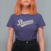 Vintage 70s Brewers Name Script Style T Shirt For Women Retro Distressed Tailgate Spirit Sports Fan