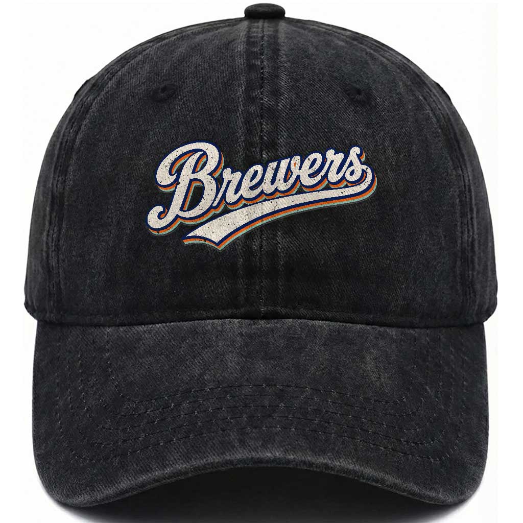 Vintage 70s Brewers Name Script Style Washed Cotton Baseball Cap Retro Distressed Tailgate Spirit Sports Fan