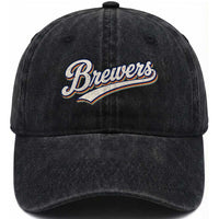 Vintage 70s Brewers Name Script Style Washed Cotton Baseball Cap Retro Distressed Tailgate Spirit Sports Fan