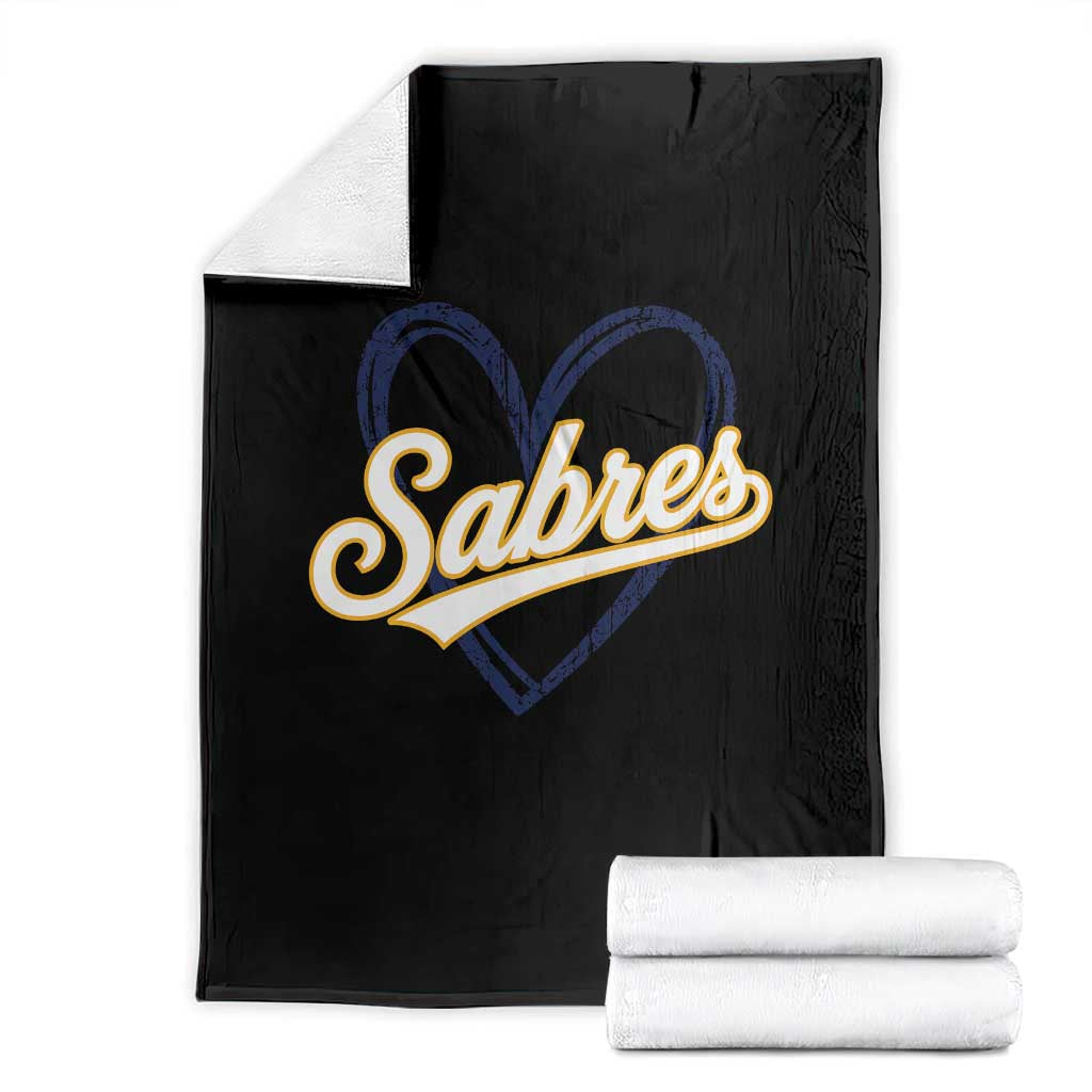 Vintage 70s Sabres Name Heart Script Style Throw Blanket Retro Distressed Tailgate Spirit Sports Fan