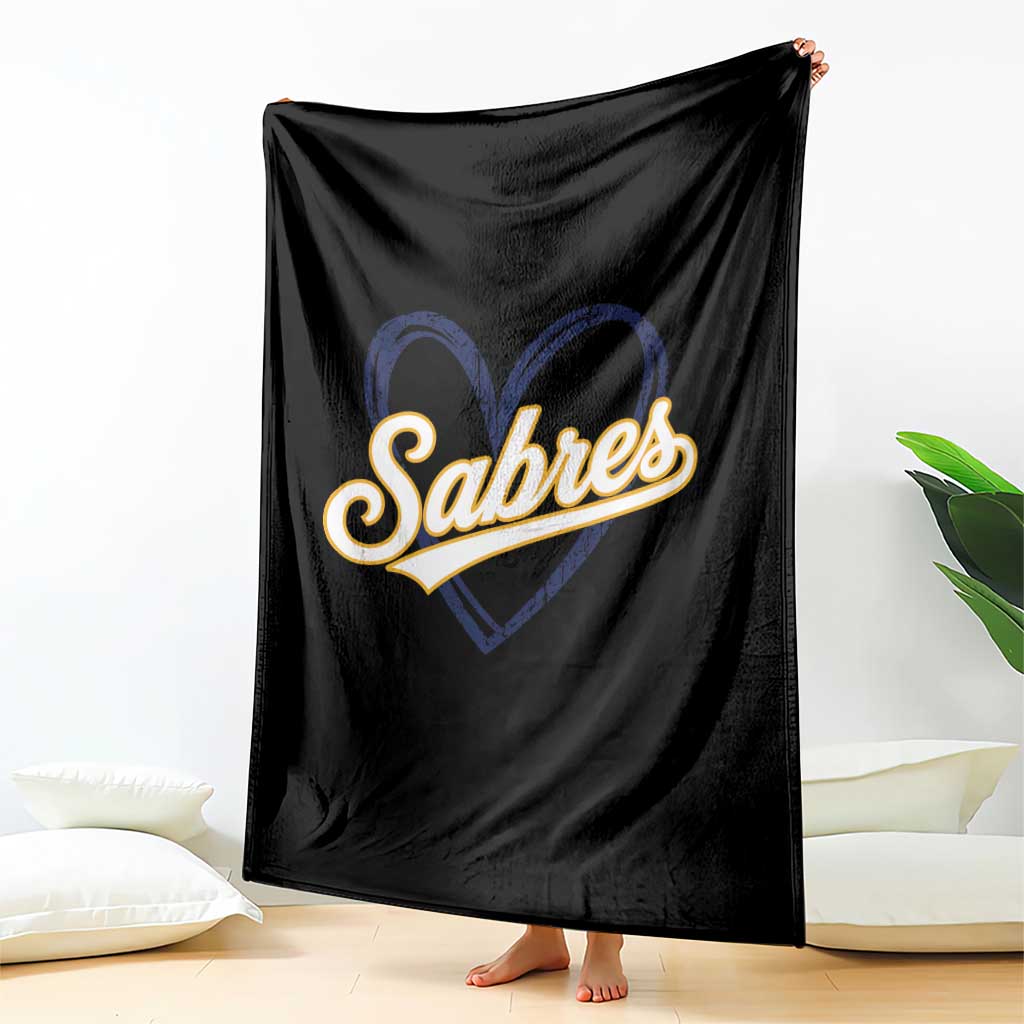 Vintage 70s Sabres Name Heart Script Style Throw Blanket Retro Distressed Tailgate Spirit Sports Fan