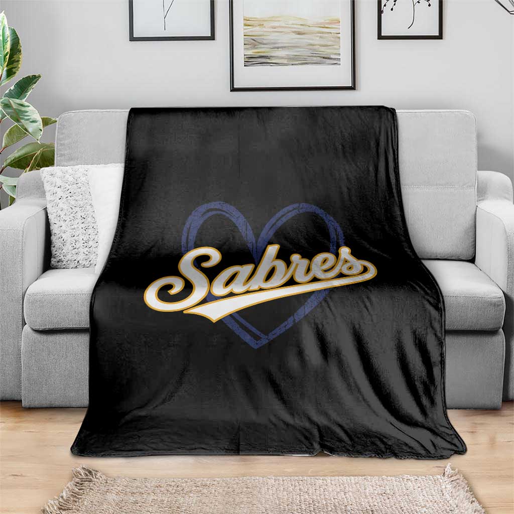 Vintage 70s Sabres Name Heart Script Style Throw Blanket Retro Distressed Tailgate Spirit Sports Fan