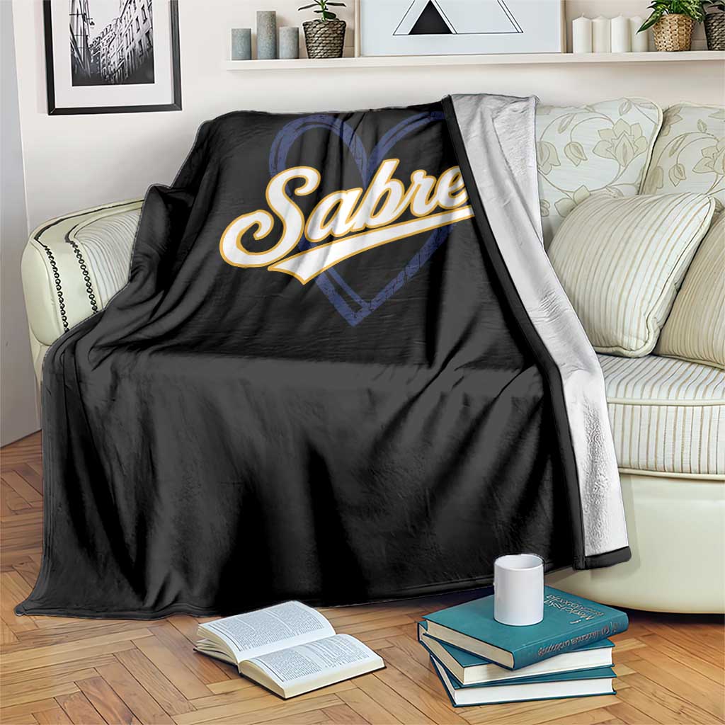 Vintage 70s Sabres Name Heart Script Style Throw Blanket Retro Distressed Tailgate Spirit Sports Fan