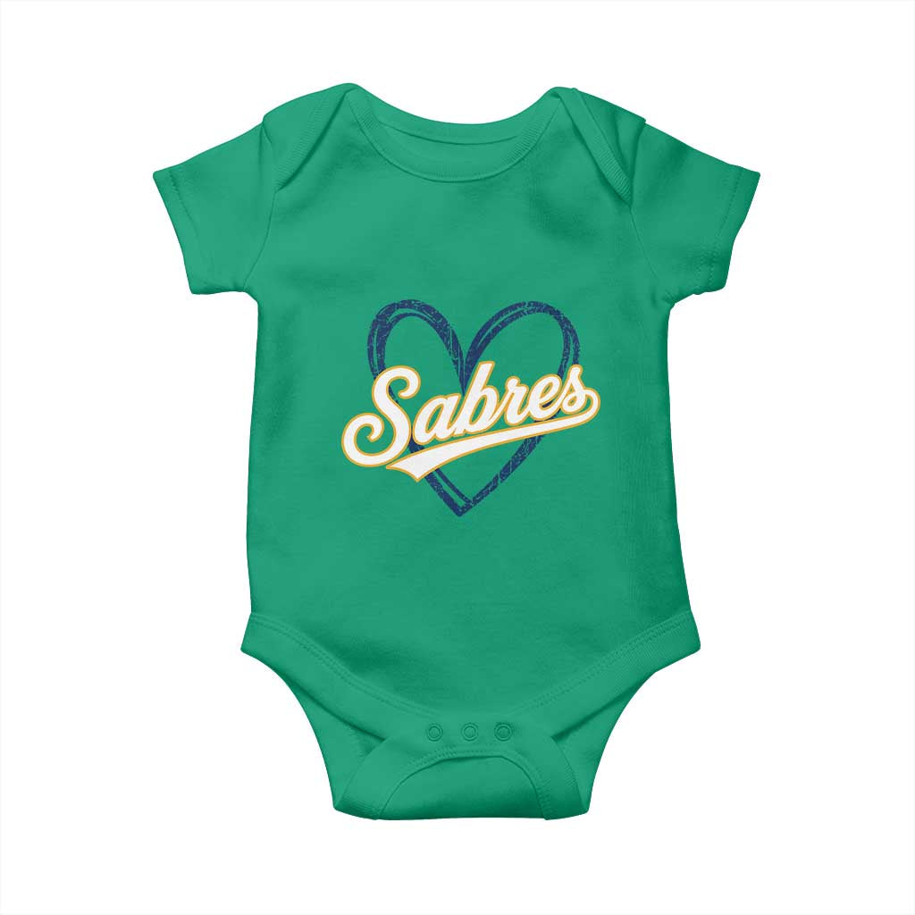 Vintage 70s Sabres Name Heart Script Style Baby Onesie Retro Distressed Tailgate Spirit Sports Fan