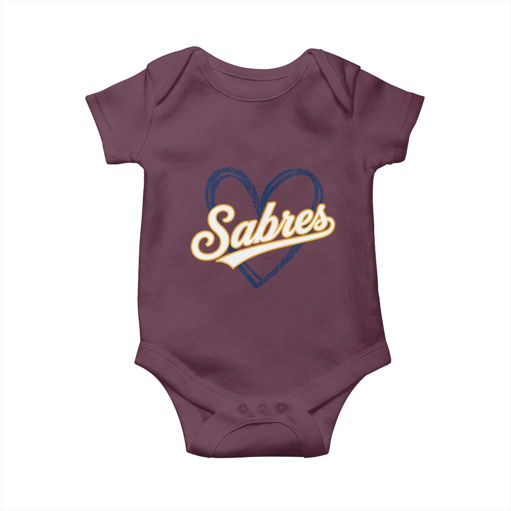 Vintage 70s Sabres Name Heart Script Style Baby Onesie Retro Distressed Tailgate Spirit Sports Fan
