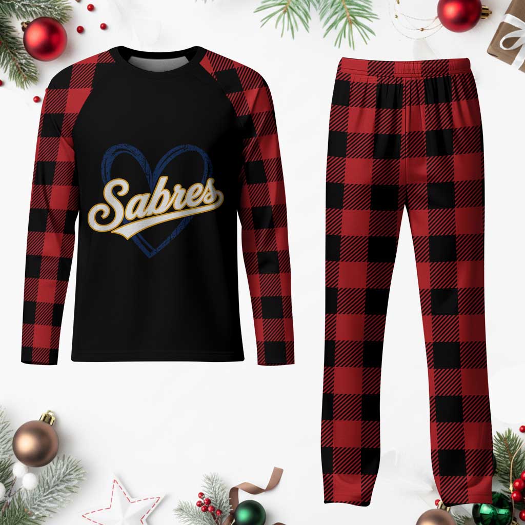Vintage 70s Sabres Name Heart Script Style Plaid Pajama Set Retro Distressed Tailgate Spirit Sports Fan