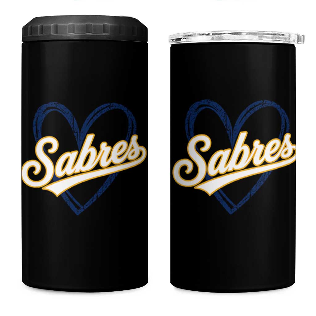 Vintage 70s Sabres Name Heart Script Style 4 in 1 Can Cooler Tumbler Retro Distressed Tailgate Spirit Sports Fan