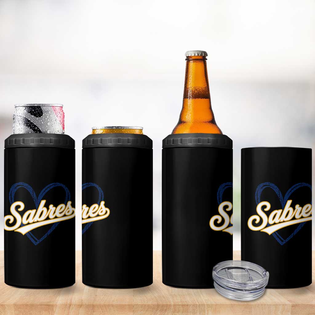 Vintage 70s Sabres Name Heart Script Style 4 in 1 Can Cooler Tumbler Retro Distressed Tailgate Spirit Sports Fan