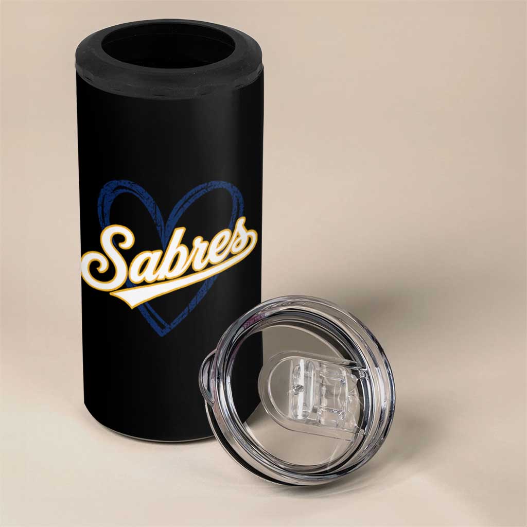Vintage 70s Sabres Name Heart Script Style 4 in 1 Can Cooler Tumbler Retro Distressed Tailgate Spirit Sports Fan
