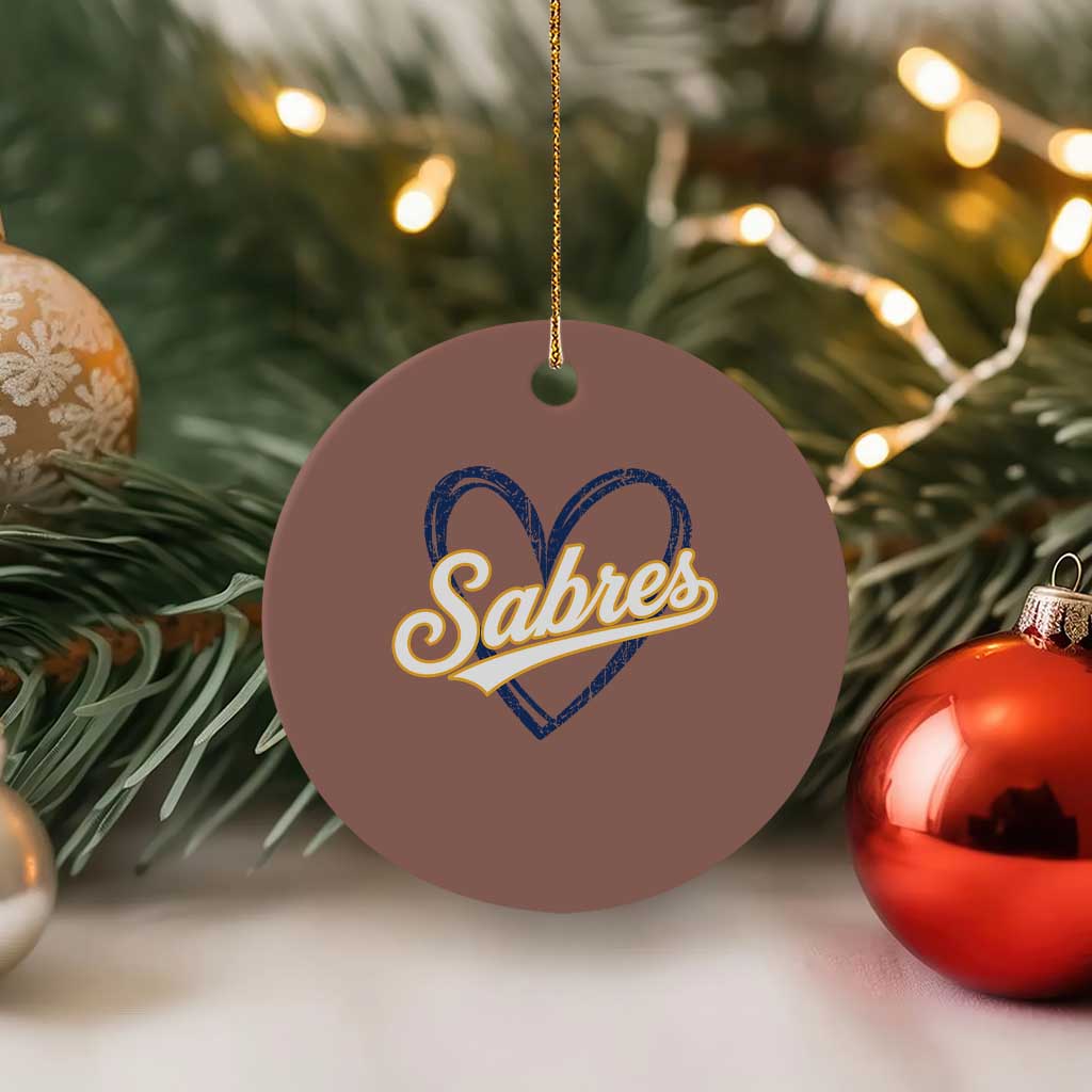 Vintage 70s Sabres Name Heart Script Style Ceramic Ornament Retro Distressed Tailgate Spirit Sports Fan