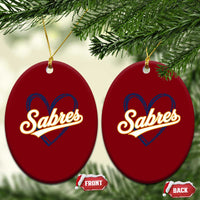 Vintage 70s Sabres Name Heart Script Style Ceramic Ornament Retro Distressed Tailgate Spirit Sports Fan
